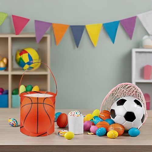 Image of Basketball Easter Basket for Kids Baby Boys and Girls Cute Toy Storage Organizer Bin Box Easter Dinosaur Room Decor(Basketball)