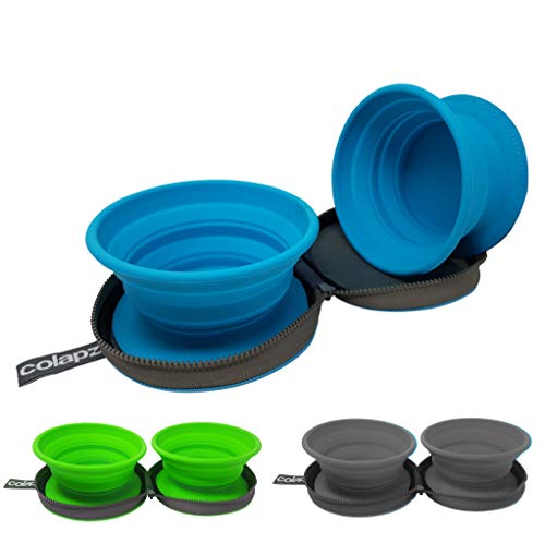 Dos tazones plegables para perros - Tazón de agua para perros - Tazón plegable con estuche de viaje - Azul