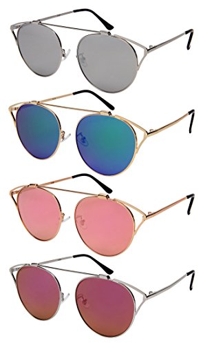 Edge I-Wear Modern Cut Out Cateye Sunglasses with Flat Mirrored Lens 3116-FLREV3