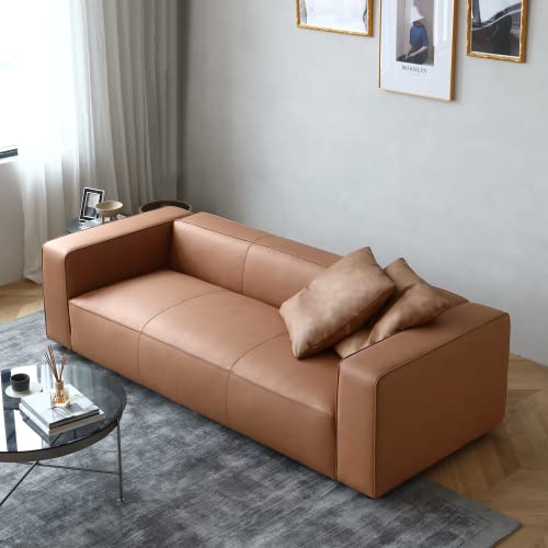 Acanva Luxury Mid-Century Modern 3-Seater Lounge Sofa With Extra-Wide Armrest Seat For Living Room Apartment Dorm Bedroom Office, Vegan Leather Couch, Brown #TOP7