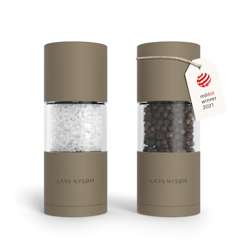 Image of LARS NYSOM Salt and Pepper Grinder Set, Manual Salt and Pepper Mills with Adjustable Ceramic Grinder, Design Spice Shaker Set (Taupe Brown)
