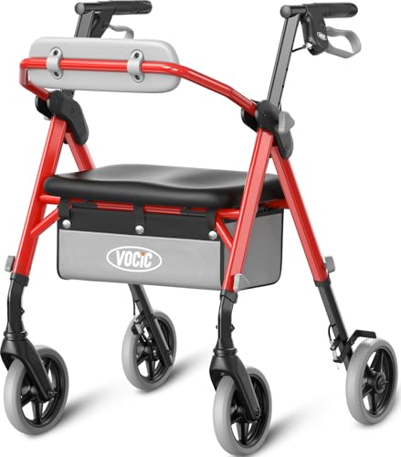 VOCIC Z11 Walkers for Seniors Rollator Walker with Seat Max 172kg Avant Walkers with Ergo Seat & Backrest Foldable Rollator Adjustable Height All Terrain Walker Lightweight