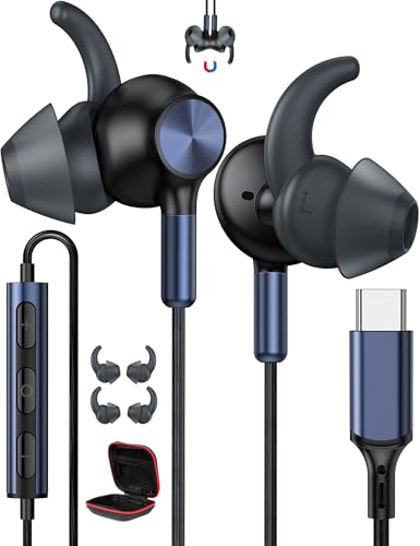 Auricolari C Cablati Sportivi per Samsung A16 A56 A36 S25 HiFi Stereo Magnetico Auricolare Tipo C Cuffie Intra con Microfono per iPhone Pixel 9a Mi 15 Corsa Fitness usb