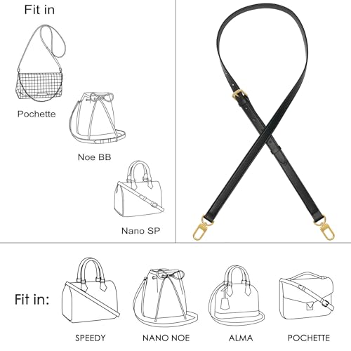 Image of Vachetta Genuine Leather Adjustable Genuine Leather Crossbody Straps Replacement (Black)