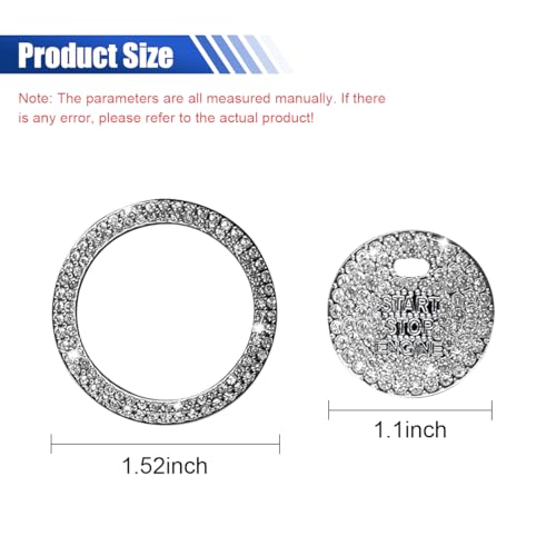 Image of KITUREK Bling Crystal Car Engine Start Ring Sticker, 2PCS White2 | Rhinestone Push Start Button Decorative Cover, Anti-Scratch Key Ignition & Knob Bling Ring Car Interior Accessories for Women