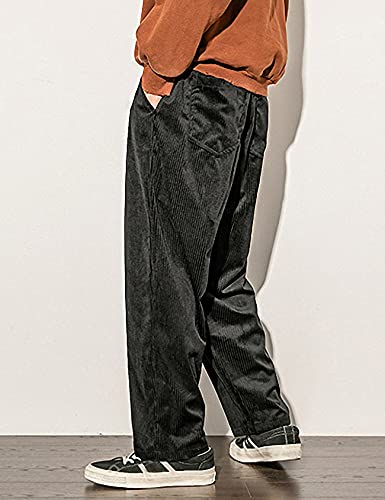 Gihuo Mens Corduroy Pants Elastic Waist Sweatpants Vintage Cargo Sweatpants Loose Wide Leg Pants Hip Pop Streetwear3