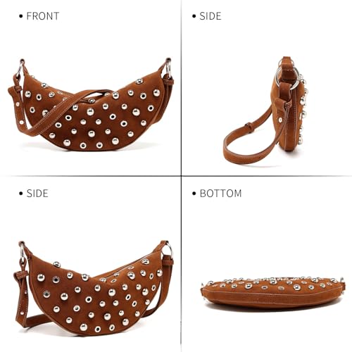 Studded Shoulder Purse Women Zipper Suede Bag with Studs Punk Y2k Clutch Bag Trendy Vintage Streetwear2