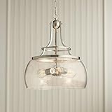 Franklin Iron Works Charleston Satin Nickel Pendant Chandelier 16' Wide Rustic Farmhouse Seeded Clear Glass LED 3-Light Fixture for Dining Room House Foyer Entryway Kitchen Bedroom Living Room