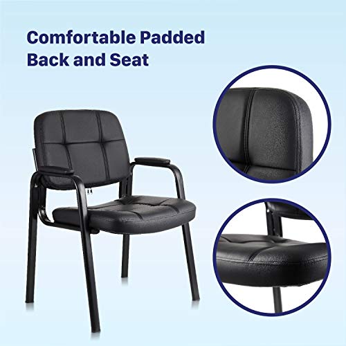 Clatina Waiting Room Guest Chair With Bonded Leather Padded Arm Rest For Office Reception And Conference Desk Black #TOP3