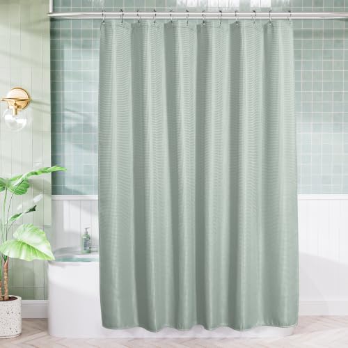 Image of AmazerBath Grayish Green Shower Curtain Waffle Textured, Fabric Shower Curtain Dusty Green Thick Heavy Duty 240GSM Hotel Quality Bathroom Shower Curtains, Premium Polyester, 72 x 72 Inches
