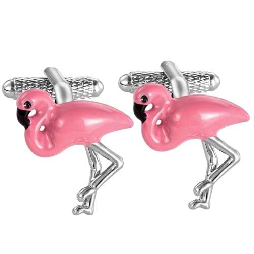 HAWSON Pink Flamingo Cuff Links Mens, Pink Personalized Cufflinks for Men Flamingo Valentines Gifts