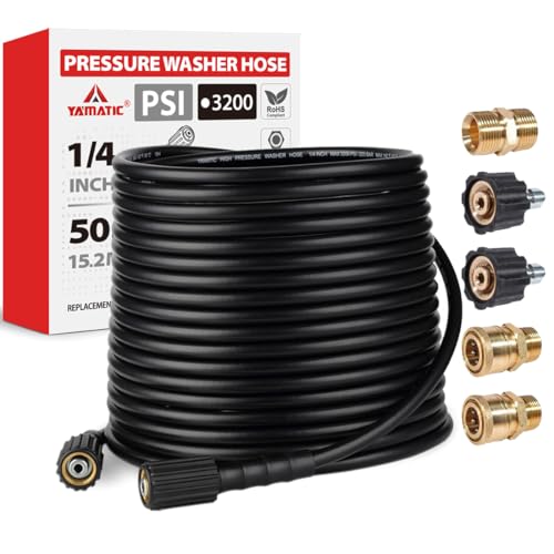 YAMATIC Kink-Free 3200 PSI 1/4" 50 FT High Pressure Washer Hose with M22 to 3/8" Quick Connector Couplers for Replacement/Extension (Premium Upgrade Version 2X)