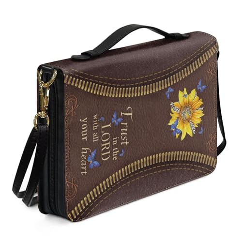 Mumeson Sunflower Butterfly Bible Carrying Bag for Women Strap Bible Covers PU Leather Bible Organizer Bag with Handle Church Bible Protector Carrying Handbag2
