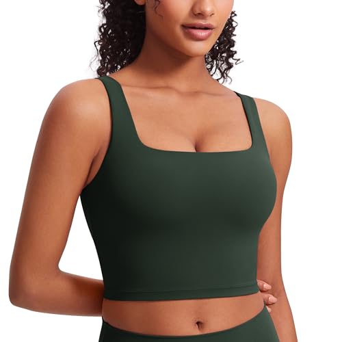 Image of CRZ YOGA Butterluxe Square Neck Crop Tank Top | Light Support, Removable Pads, Yoga, Extremely Soft, Wide Straps, Longline Sports Bras for Women