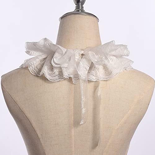 Vintage Lace Ruffled Multi-layer Detachable Collar Victorian Edwardian White Costume Neck Collar Unisex2