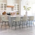 Cozyman Ensemble de 3 24" Tabourets de comptoir pour l'île de la cuisine,Beauge Gray, cuir faux, dossier rembourré, facile à nettoyer, hauteur de siège 24.4", tables hautes 35"-38" , style moderne