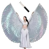 Tefrica Women's Professional Belly Dance Wings with Sticks Halloween Carnival Performance Accessories (White, Adult)