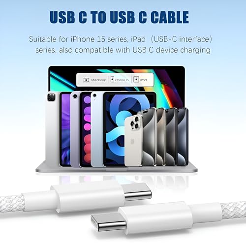 Image of 20W USB-C Charger for iPhone 15 /15 Plus /15 Pro /15 Pro Max, iPad Pro /Air /Mini, Fast Charging Adapter with 3ft Braided Cable, White, Type-C Power Adapter for Rapid Charge, White