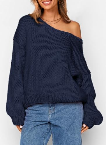 PRETTYGARDEN Women's Fall Oversized Sweaters Long Sleeve V Neck Dressy Casual Chunky Knit Loose Pullover Tops Winter Clothing