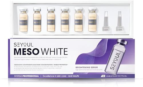 Image of SEYOUL Meso White Facial Serum Ampoules - Advanced Skin Care with Niacinamide, Peptides and Collagen, Moisturising and Stain Resistant, 6 Bottles (5ml each)