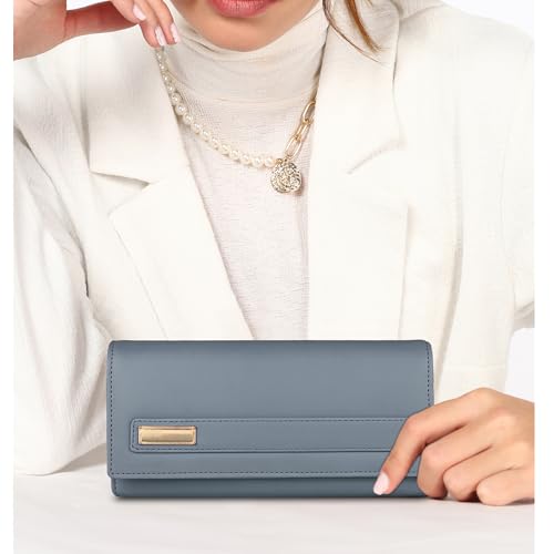 Image of ALSU Women's Hand Wallet Purse Clutch | Phone Pocket | Coin Compartment | Credit Card Slots| Zipper Pocket| Office use| Casual use| Faux Leather (Greyish Blue)