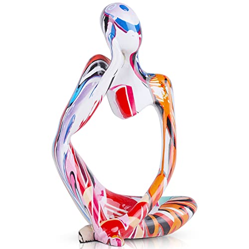 Graffiti Abstract Thinker Statue Colorful Mini The Thinker Statues And Sculptures Minimalist Thinker Figurine Ornaments, Home Office Bookshelf Coffee Table Tabletop Living Room Decor Figurine (Left) #TOP7
