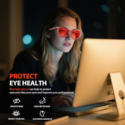 Image of IGnaef Amber Sleep Blue Light Blocking Glasses, Classic Square Computer Gaming Glasses Anti Eyestrain & UV Glare BL1851