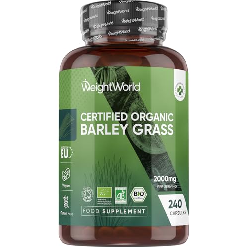 Organic Barley Grass Powder Capsules 2000mg - 240 Capsules - 2 Months Supply - Good Source of Vitamin A C K & B - Vegan & Gluten-Free - Barley Grass Juice Powder Pills for Men & Women