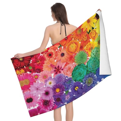 Serviette de bain microfibres à fleurs arc-en-ciel douce et absorbante pour sport et douche
