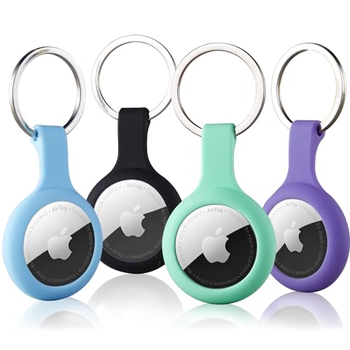 Case for Airtag Holder 4 Pack with Key Ring, ThingsBag Air Tag Keyring Cover Compatible with Apple Tags, Silicone Keychain Itag Tracker Protective Cover Lightweight and Unti-Scratch for Luggage, Bags