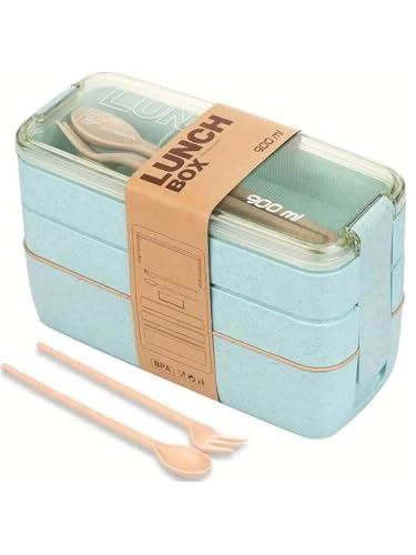 Marmita Lancheira Bento Louch Com 3 Andares Garfo e Colher 900ml (VERDE)