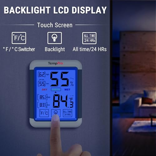 Image of ThermoPro TP55 2 Pieces Digital Hygrometer Indoor Thermometer Humidity Gauge with Jumbo Touchscreen and Backlight Temperature Humidity Monitor