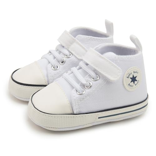 Image of Unisex Baby Girls Boys Canvas High-top Shoes, Newborn Infant Anti-Slip Soft Sole Frist Walking Breathable Sneakers