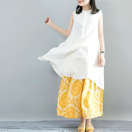 chouyatou Women's Loose Floral Printed Cotton Crop Pants Elastic Waist Wide Leg Palazzo Trousers2