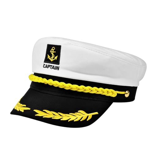 Homshsjhkis Boné capitão barco, boné marinheiro ajustável para adultos, chapéu marinheiro de barco chapéu, acessórios de mulher homem para festas em iates e jogos de papel, branco