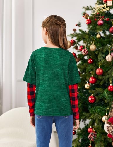 Image of Arshiner Girls Christmas Halloween Long Sleeve Shirts Graphic Stripe Plaid Patchwork Top Tee