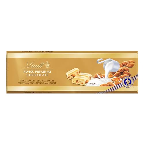 Lindt - Maxi Tablette SWISS PREMIUM CHOCOLATE Blanc Amandes - Chocolat Blanc, 300g