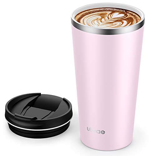 ulwae Insulated Coffee Mug with Ceramic Coating, 18oz Travel Mug with Leak-proof Lid, Vacuum Double-wall Tumbler, Stainless Steel Thermal Cup for Tea, Hot Cocoa, Cold Beverage, Ice Drinks