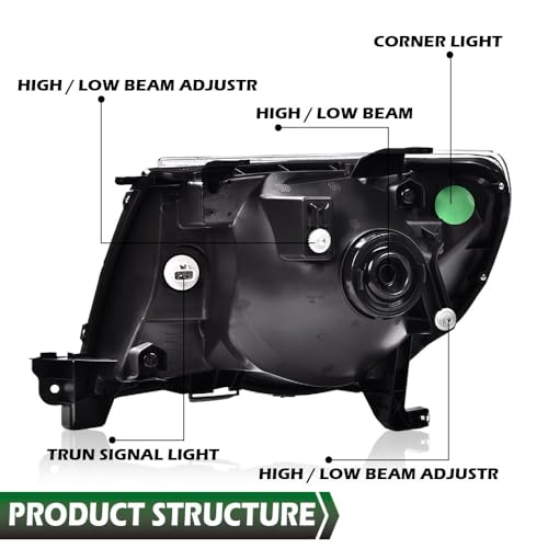 Image of GRAND ORANGE Headlights Assembly Compatible with Toyota Tacoma 2005 2006 2007 2008 2009 2010 2011 Bumper Headlamp Clear lens Chrome Housing Clear Reflector