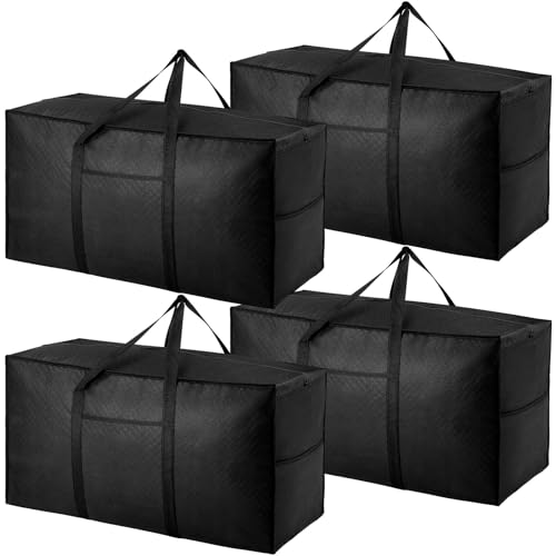 4er-Pack 120L Extra Große Starke Umzugsboxen mit Deckel, Schwerlast-Aufbewahrungstaschen mit Reißverschluss, Tragetasche für Reisen, Bettdecken,...