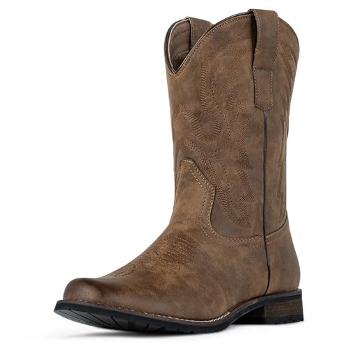 J's.o.l.e Cowboy-Stiefel für Männer Runde Zehe Western Stiefel Braun EU 43