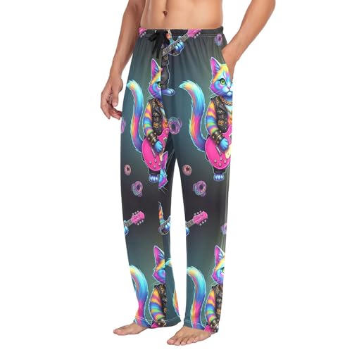 Men's Pajama Bottom Abstract Rocking Cat Cotton Pajama Pants Drawstring Sleepwear Long Pants Pockets4