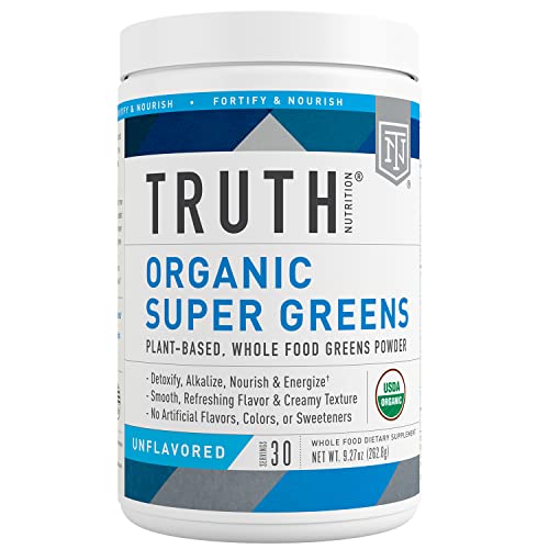 Truth Nutrition Super Greens Powder Organic - Green Superfood Powder 30 Servings Green Juice Powder - Organic Fruit and Vegetable Powder Supplement Green Smoothie Powder Mix (Unflavored)