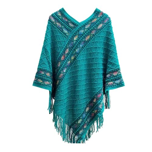 Women's Vintage Exotic Winter Warm Pullover Tassel Shawl On Various Occasions Shawl for Formal Dress (Blue, One Size)