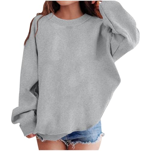 Girls Sweatshirt Oversized Sweatshirts Crewneck Long Sleeve Cotton Solid Color Pullover Tops for Fall 2-12 Years