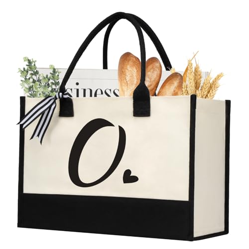 shenee Initial Canvas Tote Bag, Personalized Beach Jute Bag Present for Women Holiday, Friends Birthday Gift, Beach, Wedding (Letter O) by shenee - Used condition - US$8.92