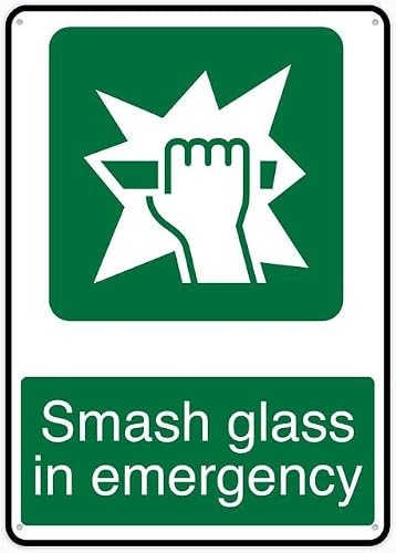 8"x12" Aluminum Tin Sign Plate - Smash Glass In Emergency Sign - Safety Restriction Alert, Caution Warning Notice