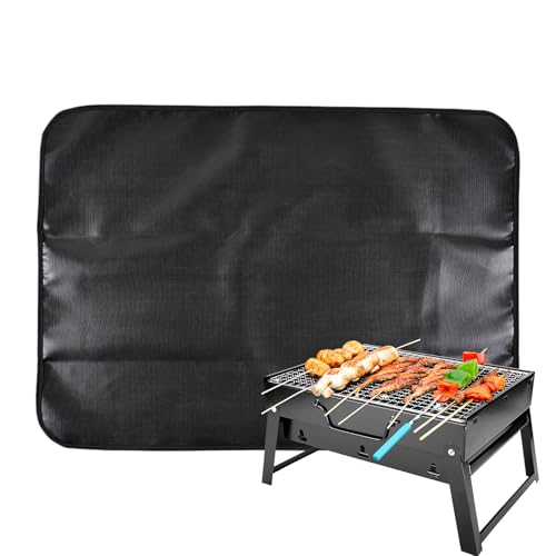 Alfombrilla para barbacoa – Doble cara ignífuga para parrilla, resistente al calor, portátil, impermeable, protección de suelo para balcón, jardín, picnic, camping, viajes