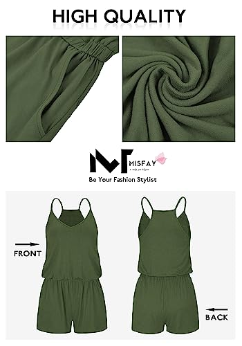 Image of MISFAY Womens Summer Loose V Neck Spaghetti Strap Short Jumpsuit Rompers 2026