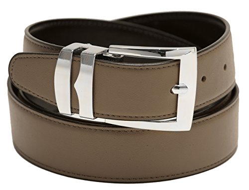 Men's Belt Reversible Wide Bonded Leather Silver-Tone Buckle TAUPE/Black